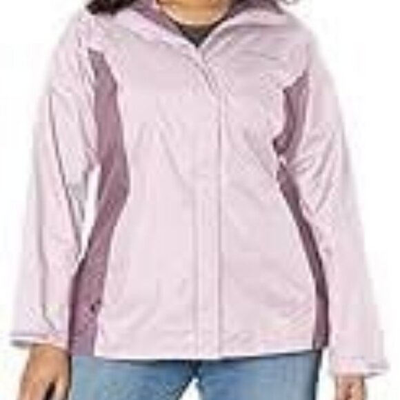 New COLUMBIA Omni-Tech Arcadia II Hooded Rain Jacket Colorblock Pink\Burg 2X - Picture 3 of 8